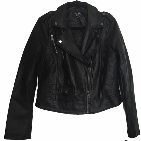 Coffeeshop Black Juniors' Faux-Leather Moto Jacket - Picture 4 of 7